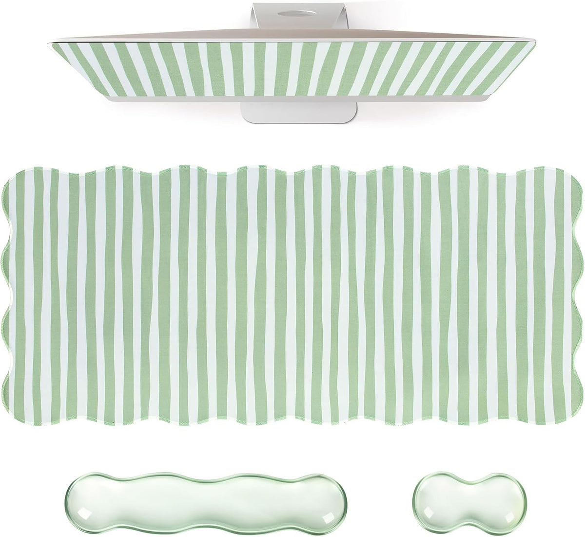 L-SPOUTTO Green Striped Mouse Pad Set,Scalloped Cute XXL Desk Mat Set by L-SPOUTTO