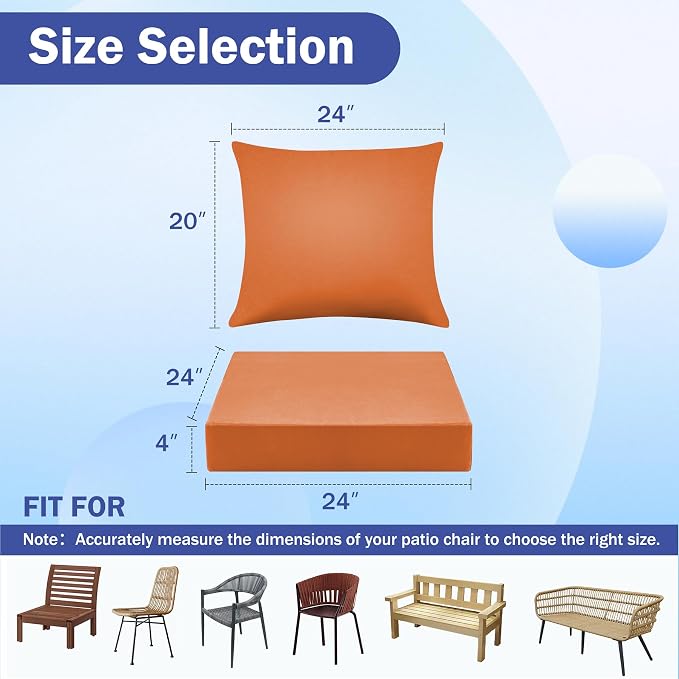 IASEAHK Outdoor Seat Cushion Set, Waterproof & Fade Resistant Patio Chair Cushions, Outdoors Cushion for Patio Furniture, 24 x 24 x 4 Inch, Outdoor Couch Cushions with Handle and Ties, Spice - Image 2