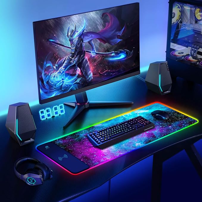 ToLuLu RGB Gaming Wireless Charging Mouse Pad, 5/7.5/10/15W 10 Light Modes | LED Mouse Pad Computer Keyboard Mat Mousepad, 800x300x4MM Extended Large Desk Mat for Gaming, MacBook, Laptop, PC, Galaxy - Image 7