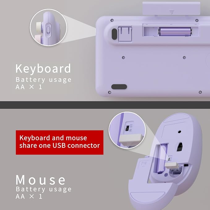 UBOTIE Colorful Wireless Keyboard and Mouse Combo (Purple-Colorful) | Retro Typewriter Floating Full-Sized Keys Computer Keyboard with Optical Mouse, 2.4GHz USB Connection for Windows Mac - Image 5