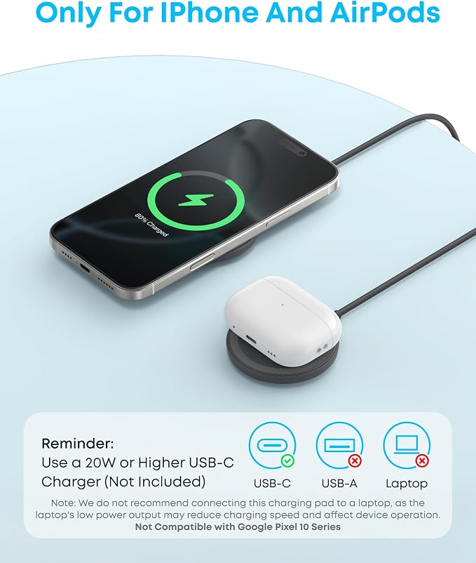 Anker Zolo MagSafe-Compatible Wireless Charger with Qi2 15W Fast Charging | Qi2-Certified Charging Pad for iPhone 17 - 12 Series, AirPods, and More (2-Pack, Adapter Not Included, Not for Pixel, Black) - Image 6
