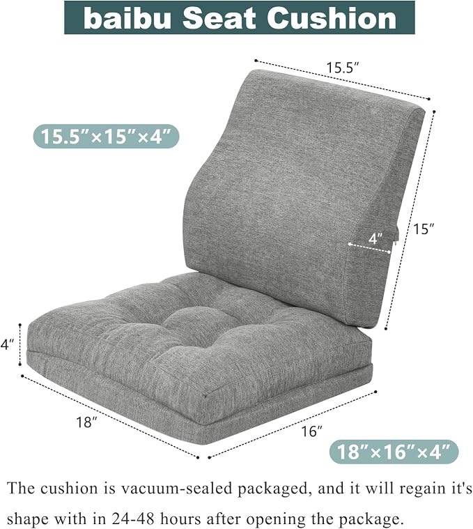 baibu Memory Foam Small Recliner Cushions with Lumbar Support Pillow Set, 18x16x4 Inch Dual-Layer Design Non-Slip Recliner Seat Cushion & Back Support Pillow for Reduce Hip & Lumbar Pain, Grey - Image 4