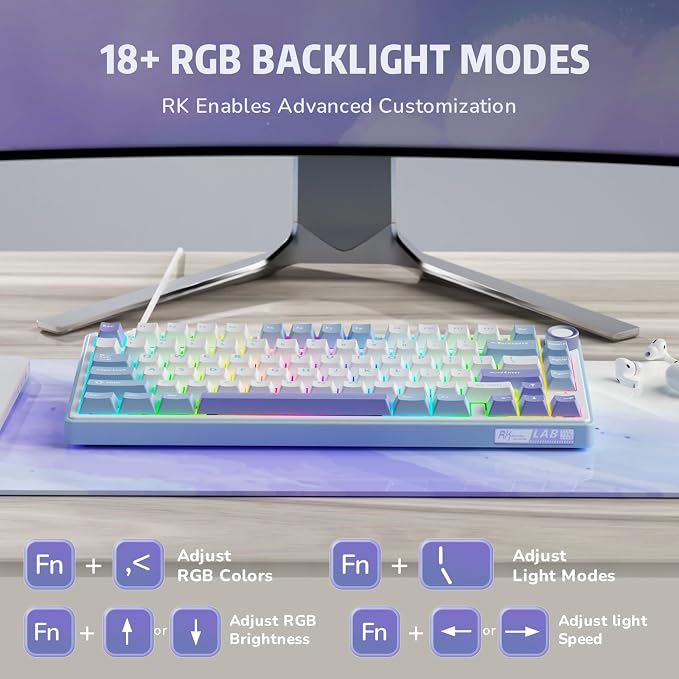 RK ROYAL KLUDGE R75 Mechanical Keyboard Wired with Volume Knob, 75% Custom Gaming Keyboard Gasket Mount RGB Backlit with Software, Cherry Profile, Hot Swappable Silver Switch, PBT Keycaps - Image 7