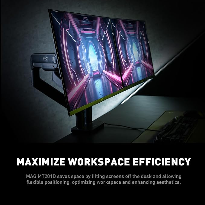 MSI MAG MT201 - Premium Heavy Duty Single Monitor Stand Arm, Supports 17-49" Screens and 44 lbs, VESA Compatible, Adjustable Spring Assisted Mount, Clamp & Grommet, Quick Release Plate - Black - Image 6