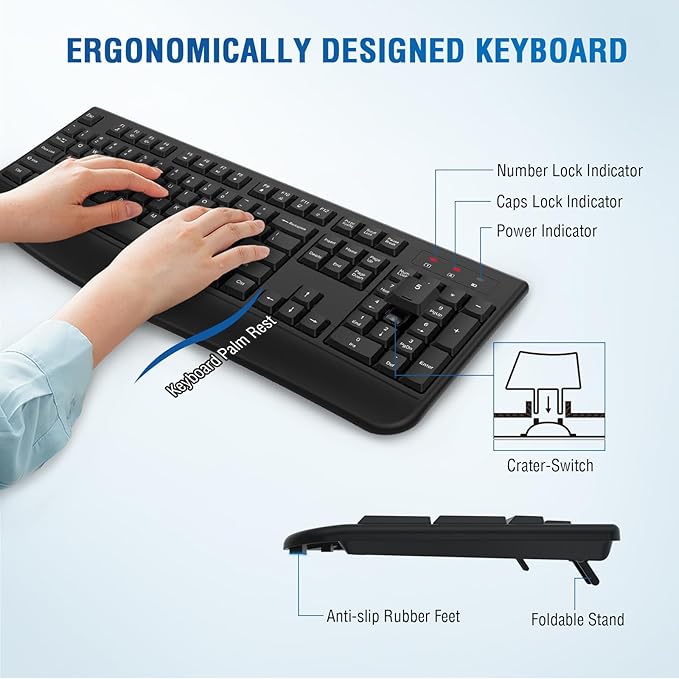Wireless Keyboard and Mouse Combo, Full-Sized 2.4GHz Wireless Keyboard with Comfortable Palm Rest and Optical Mouse for Windows, Mac OS PC/Desktops/Computer/Laptops (8 Pack) - Image 4