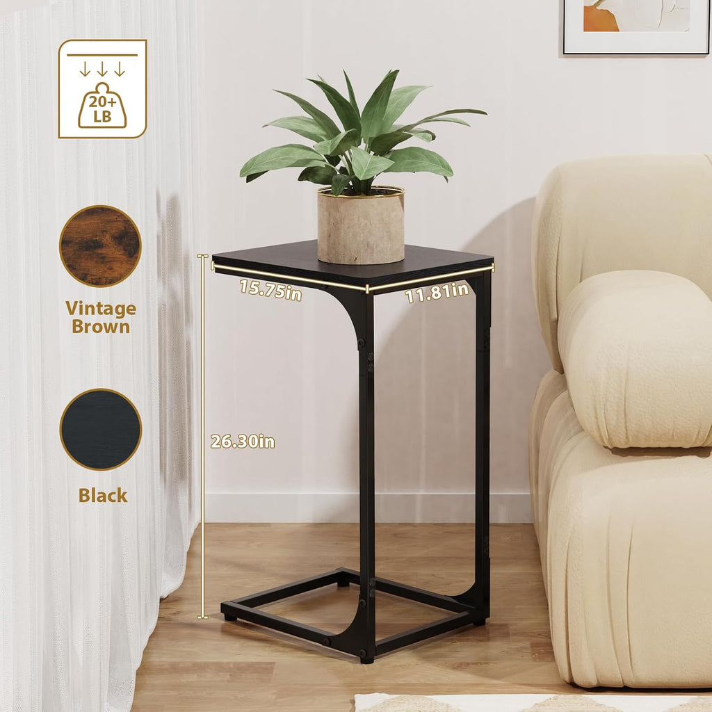 C Shaped End Tables Couch Table TV Trays Set of 2, 11.8" Wide, Black - Image 3