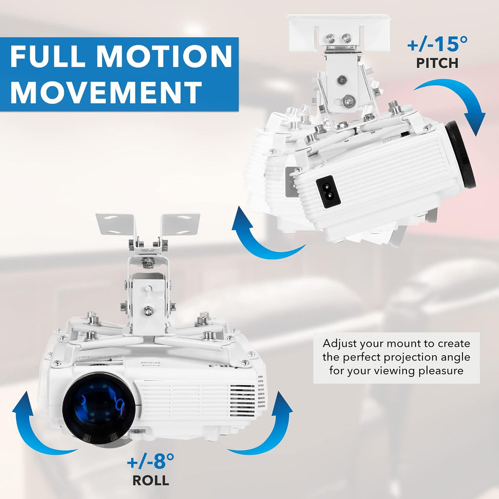 Mount-It! Wall or Ceiling Projector Mount with Universal LCD/DLP Mounting for Epson, Optoma, Benq, ViewSonic Projectors, 44lb Load Capacity, White - Image 4
