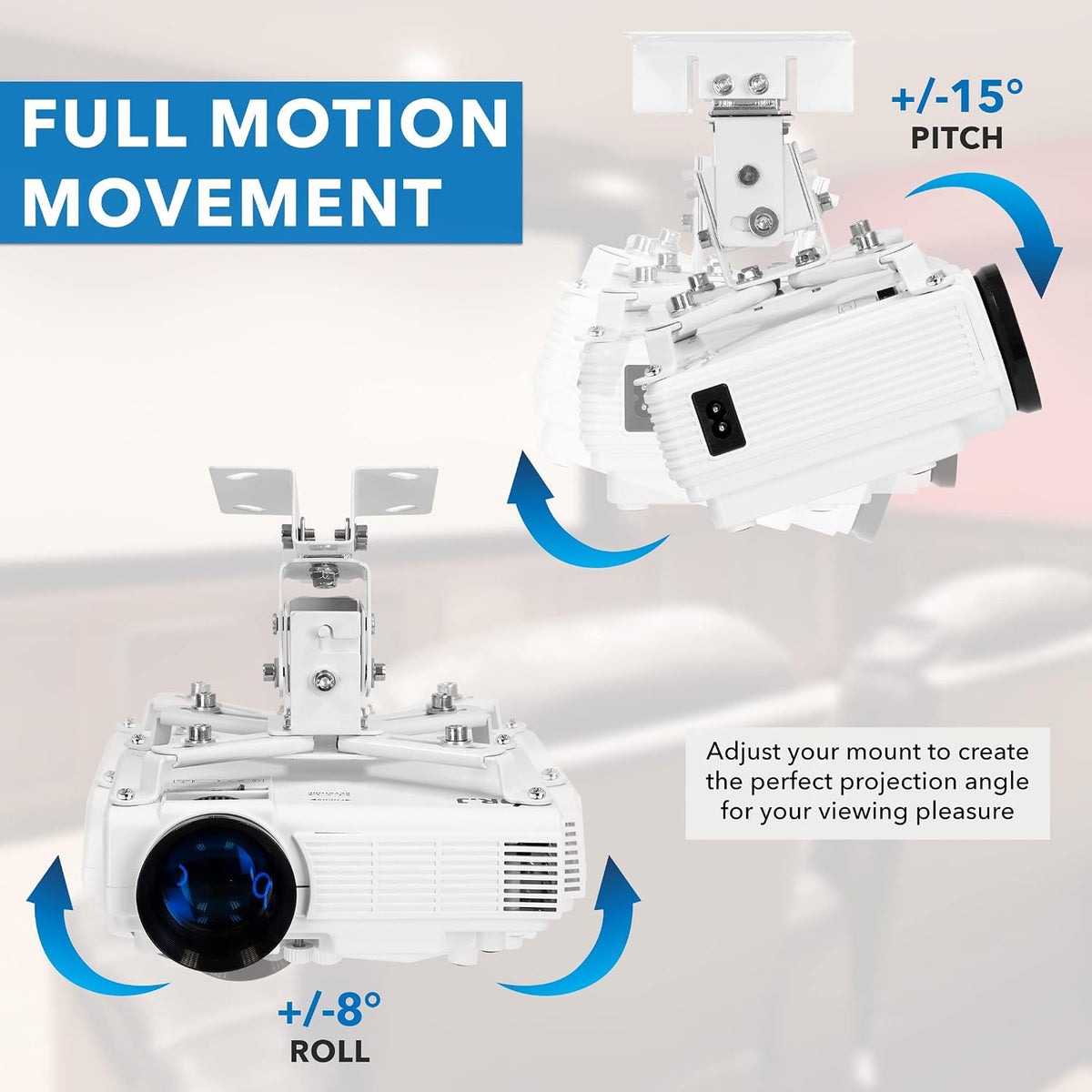 Mount-It! Wall or Ceiling Projector Mount with Universal LCD/DLP Mounting for Epson, Optoma, Benq, ViewSonic Projectors, 44lb Load Capacity, White - Image 4