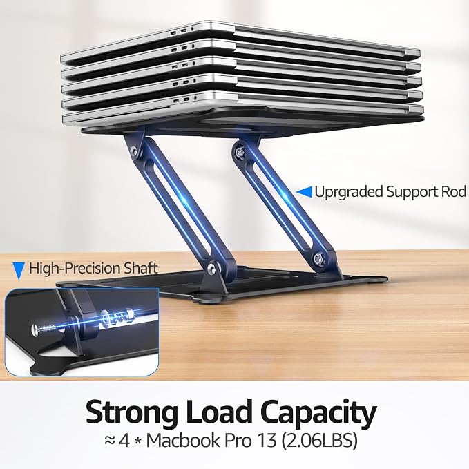 Adjustable Laptop Stand for Desk, 10-15.6“ Laptop Riser, Black | Sturdy Aluminum Foldable stand, Heat-Dissipation Design, Ergonomic Holder Fits MacBook/Dell/HP/Lenovo for Home/Office. - Image 7
