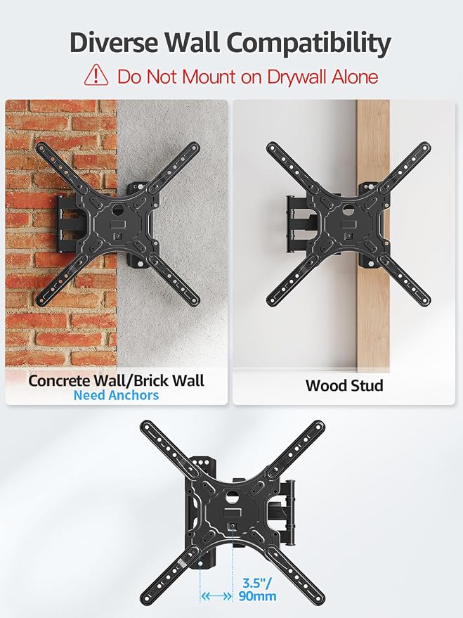 MOUNTUP Full Motion TV Wall Mount for Most 26-60 Inch TVs, Max VESA 400x400mm Wall Mount TV Bracket with Swivel Tilting Extension Level Adjustment for LED LCD Flat Curved TVs Up to 77 LBS, MU0018 - Image 9
