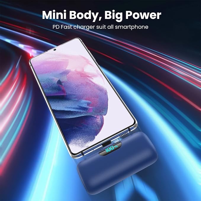 Mini Portable Charger USB C Power Bank,5500mAh PD Fast Charging Battery Pack Built-in USB-C Connector Travel Essential for iPhone17/17Pro/17Pro Max/Air/16 Plus/16Pro Max/15 Series,Android Blue - Image 4