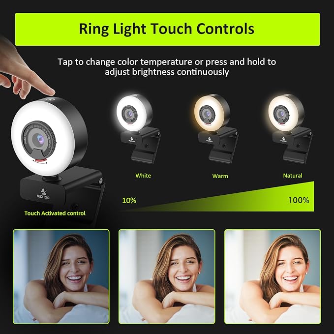 NexiGo N960E 1080P 60FPS Webcam with Light, Software Included, Fast AutoFocus, Built-in Privacy Cover, USB Web Camera, Dual Stereo Microphone, for Zoom Meeting Skype Teams Twitch - Image 4