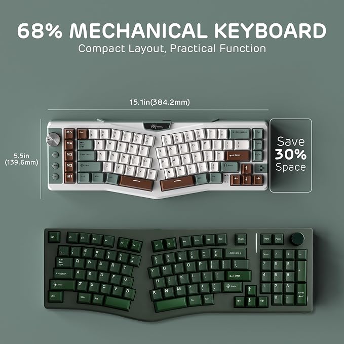 RK ROYAL KLUDGE A72 Alice Ergonomic Wireless Mechanical Keyboard,Split Ergo | Gasket RGB Gaming Keyboard w/Knob/Macro Keys/Touchable Nameplate, BT/2.4GHz/USB-C, 5-Layer Noise Dampening, Win/Mac Software - Image 5