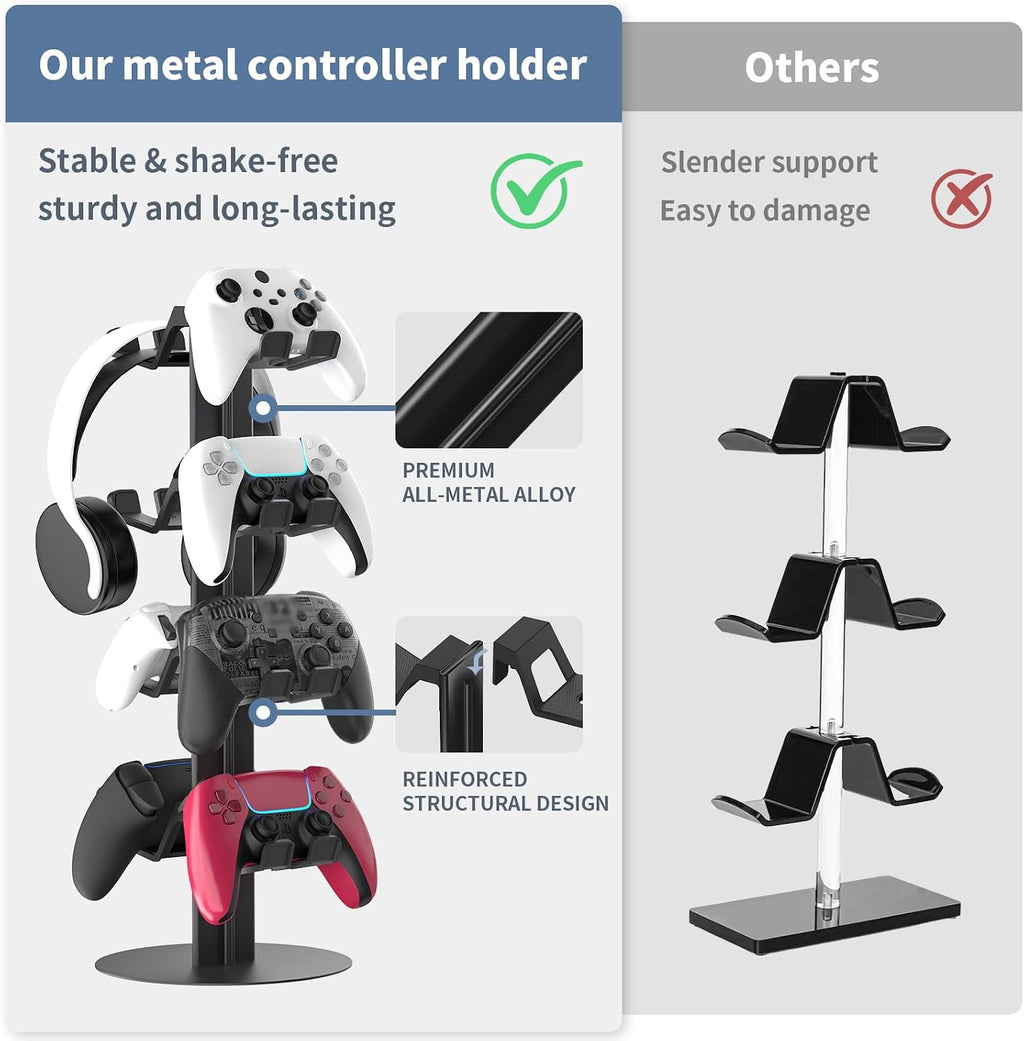 4-Tier Game Controller Holder and Headphone Stand Aluminum Alloy for Desk Compatible with X-Box, PS5, PS4, and N-Switch Headset Holder for 8 Controllers - Image 4