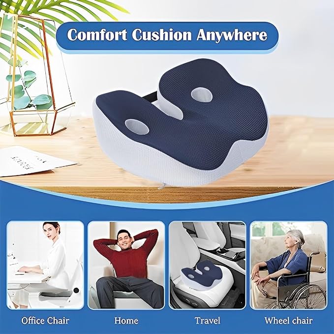 Seat Cushion, Seat Cushion for Sit Bone and Back Pain Relief, Butt, Tailbone, Hip, Hamstring, Posture Support - Memory Foam Comfort Ischial Tuberosity Pillow (Blue) - Image 6