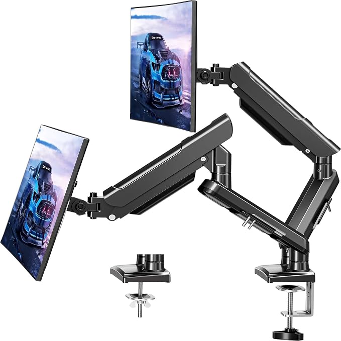 Dual Monitor Desk Mount, 13-32 inch Adjustable Full Motion Monitor Arm, Computer Display Stand Holder with Clamp and Grommet Base, Fits 4.4 to 22lbs Screens, VESA Mount Bracket, Black, Freelift Pro by MOUNTPRO