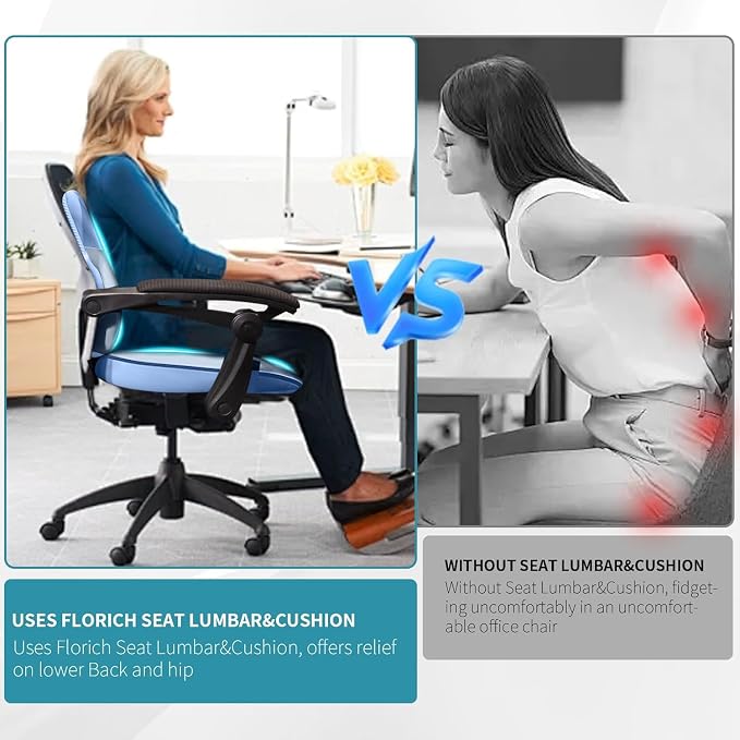 Seat Cushion Lumbar Support Pillow for Office Chair, Car Lower Back Support, Ergonomic Desk Chair Pillow for Butt and Back Support of Memory Foam Seat Pad(Blue) - Image 6