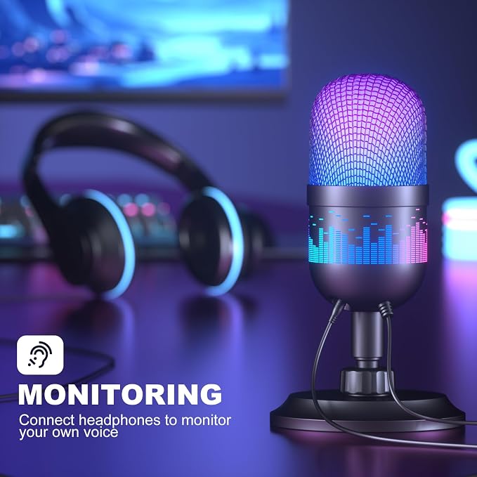 USB Gaming Microphone, Condenser Microphone for PC/MAC/PS4/PS5/Phone-Cardioid Mic with RGB Lighting - Image 5