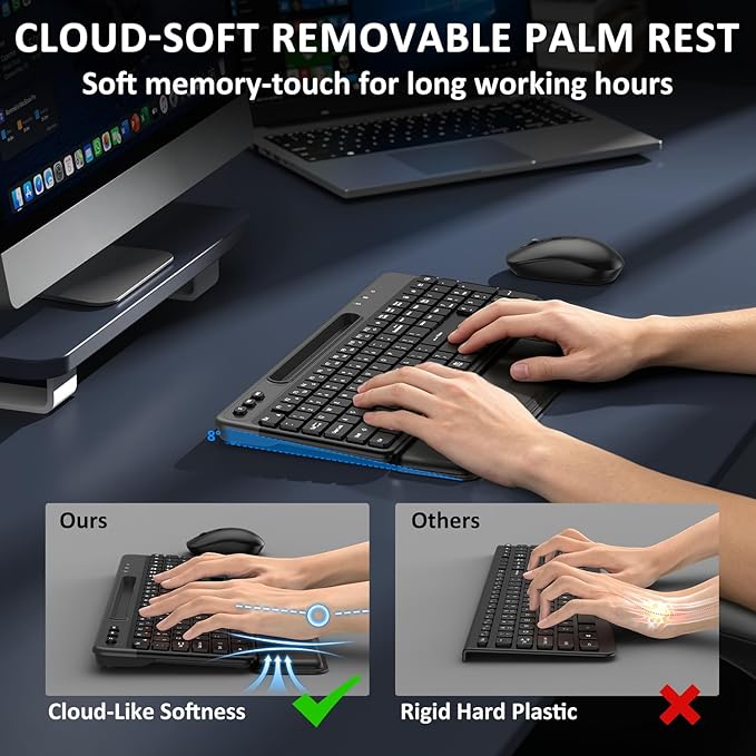 Wireless Keyboard and Mouse Combo 2.4G Ergonomic Silent for Office and Home | Full Size Ergonomic Keyboard with Removable Wrist Rest, Phone Holder, 3-Level DPI Mouse for Windows Mac OS Desktop/Laptop/PC - Image 2
