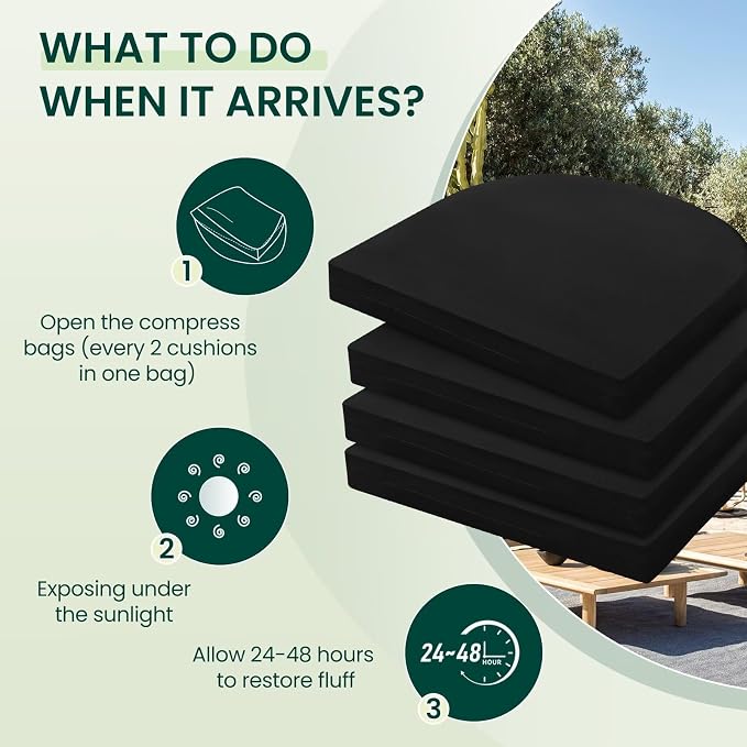 HARBOREST Outdoor Chair Cushions Set of 4, Water Resistant Patio Chair Cushions with Ties, Outdoor Seat Cushions for Patio Furniture, 17"x16"x2", Black - Image 5