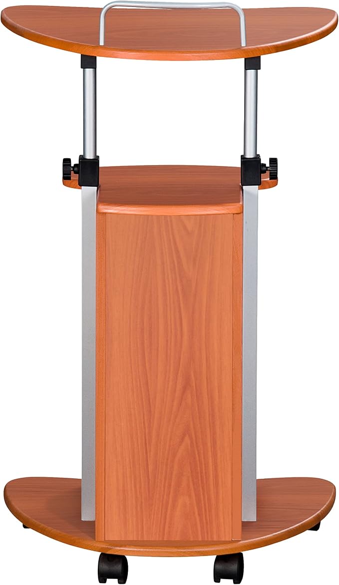 Adjustable Height Laptop Cart With Storage. Color: Woodgrain | Adjustable height rolling laptop cart with storage drawer, open shelf, wheels, sit‑stand design for office or medical use - Image 10