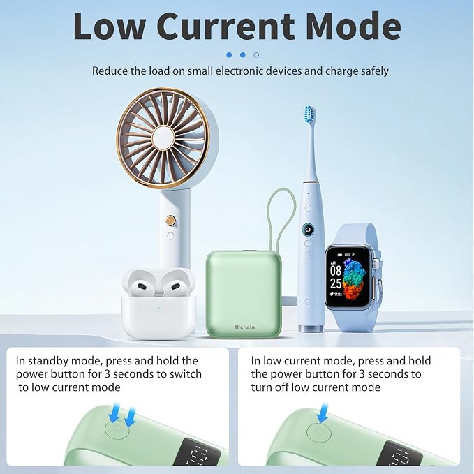 Hichain Portable Charger with Dual Built-in Cables 10000mAh Small Power Bank 22.5W Fast Charging Mini Powerbank LED Display Travel Essential Battery Pack for iPhone 17 16 15 14 13 All Series Green - Image 8