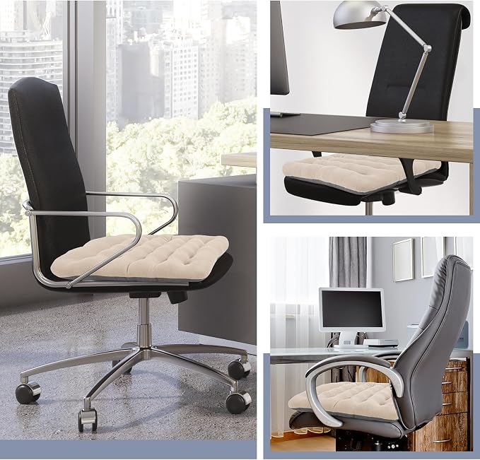 BUYUE Good Support Office Chair Cushion Padded, Soft Velvet Comfortable Non-Slip Seat Cushion for Computer Desk Kitchen Chair (1 Count, Beige) - Image 6