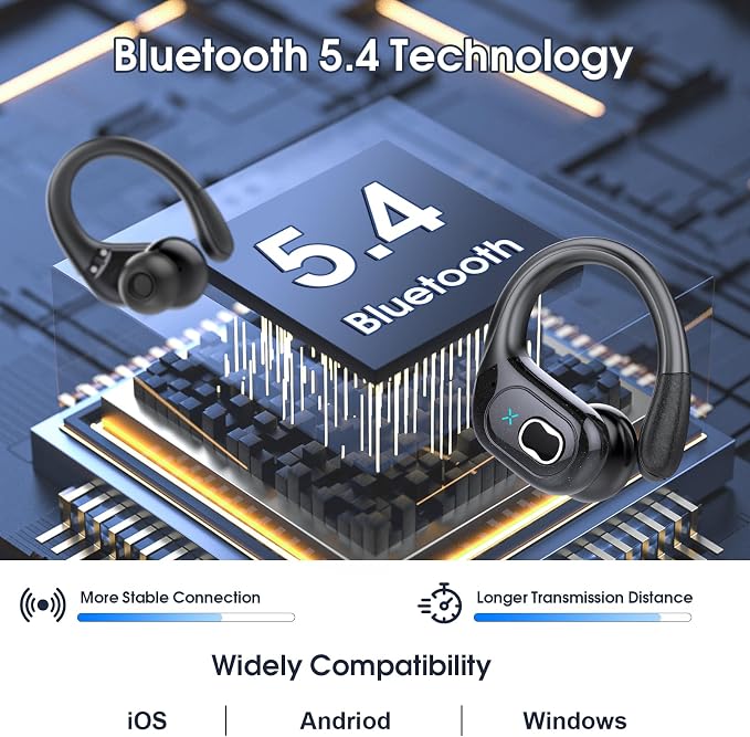 Wireless Earbuds 75H Bluetooth 5.4 Sport Headphones with Earhooks, Black | IPX7 Waterproof In-ear Buds Feature ENC Noise Cancelling Mic & Deep Bass. Stereo Sound Device for Gym Running Workout - Image 5
