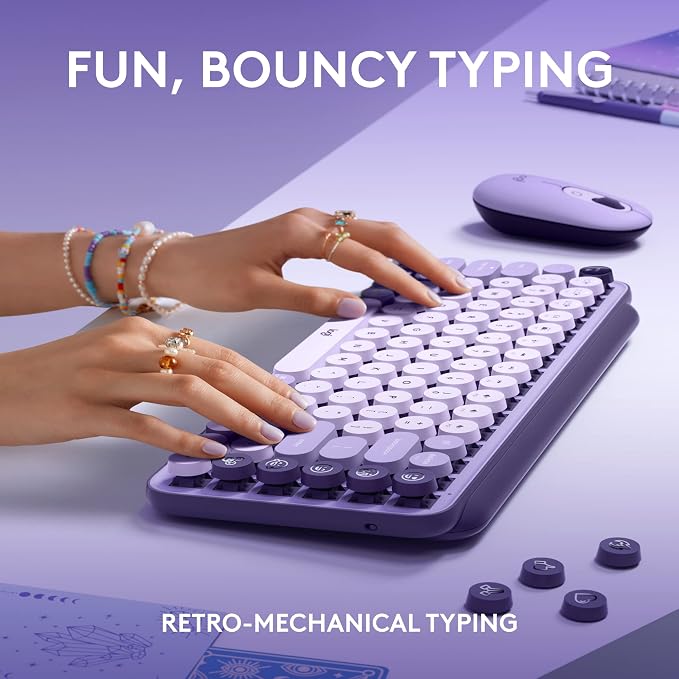 Logitech POP Keys + POP Mouse - Wireless Keyboard and Bluetooth Mouse Combo with Typewriter-Style Mechanical Keys, Emoji Features, Cute Compact Design - Cosmos - Image 3