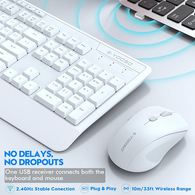 Wireless Keyboard and Mouse Combo, Full Size Ergonomic with Wrist Rest | 2.4GHz USB Receiver, 3 DPI Adjustable 6-Button Cordless Mouse for Computer, Laptop, PC, Windows - Image 5