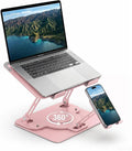 Laptop Stand for Desk,Adjustable Computer Stand with 360° Rotating Base,2-in-1 Laptop Stands with Phone Holder,Ergonomic Laptop Riser for Collaborative Work,fits for All 10-16" Laptops (Pink) by Electmagic