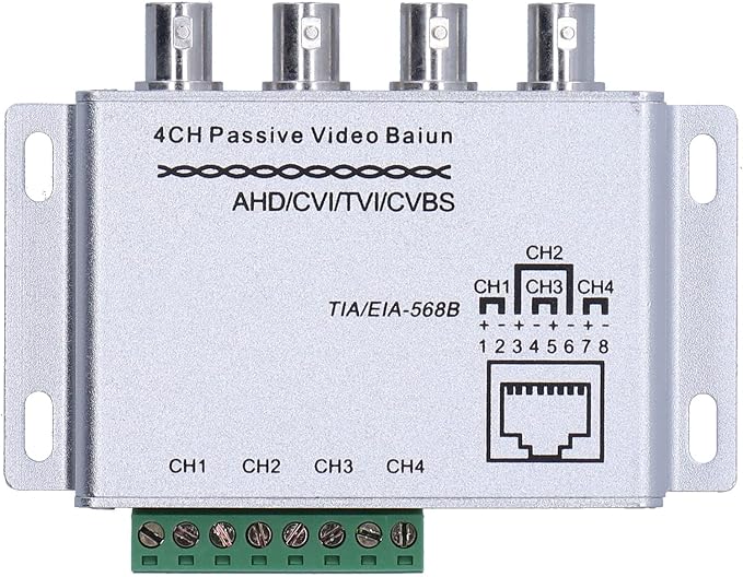 Video Balun, 1080P 4 Channel Passive Balun -interference for UTP Converter for Passive Video Twisted Pair Transceiver for Home for Industry by Unknown
