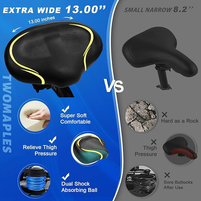 Noseless Bike Seat Cushion for Men & Women - Extra Padding & Comfort Wide Bicycle Seat, Oversized Comfortable Saddle for Peloton Bikes, Exercise Bikes, Electric Bikes, Cruiser Bikes - Image 2