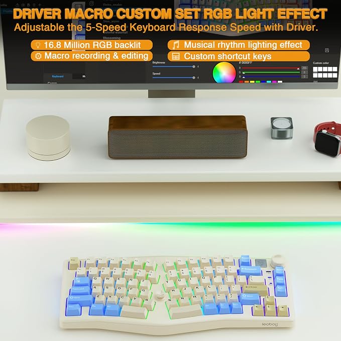 LEOBOG A75 Alice Ergonomic Wireless Mechanical Keyboard with Joystick Knob | 75% Ergonomic Split Layout, Tri-Mode, Multifunction Knob, RGB Backlight, Top Mount Structure, Hot Swappable Linear Switches - Image 7