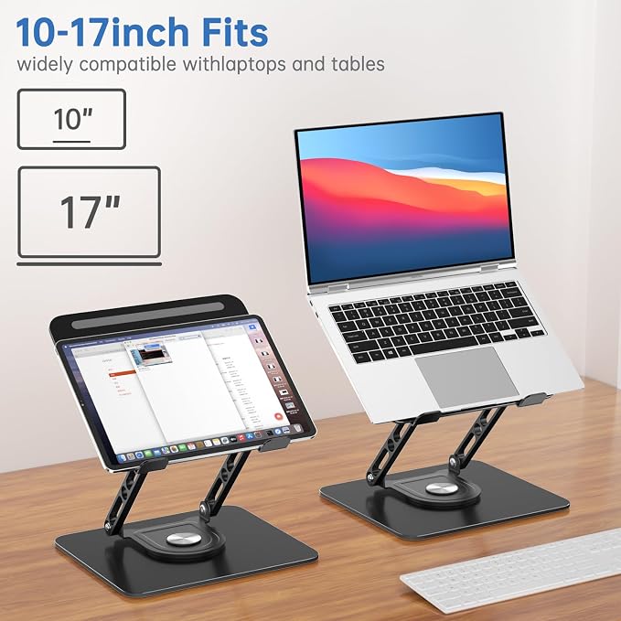 Laptop Stand for Desk Adjustable Computer Stand with 360 Rotating Base Ergonomic Laptop Riser Mount for Desk Foldable Protable Computer Desk Fits with MacBook Pro Air, - Image 2