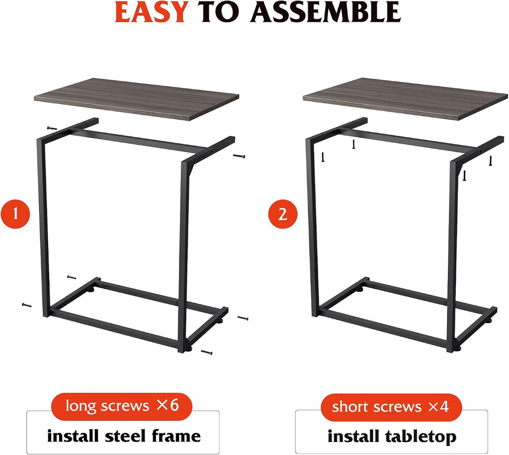 WLIVE C Shaped End Table, Small Couch Side Table for Coffee & Snack, Sofa Table that Slide Under for Living Room, Bedroom, 14.6 x 22.8 x 26.3 Inches, Grey - Image 6