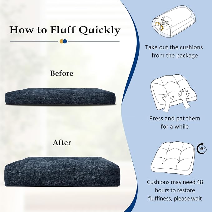 downluxe Chair Cushions for Dining Chairs 2 Pack, Tufted Indoor Chair Pads with Non-Slip Bottom, U-Shaped Kitchen Chair Cushions, 17"x17"x4", Navy - Image 6