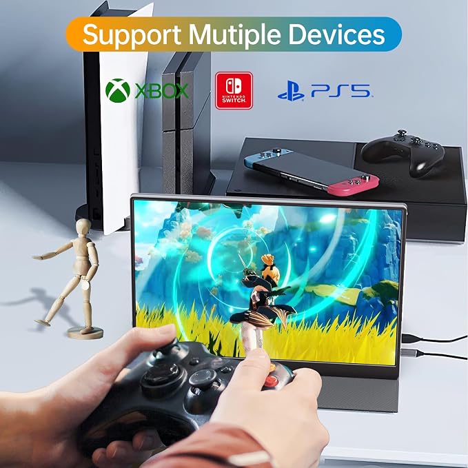 Anyuse 16" QHD USB-C HDMI HDR Portable Monitor | 16" QHD 2.5K IPS HDR, smart cover+speakers, USB-C/HDMI, plug&play, for PC/Mac/Phone/PS5/Xbox/Switch. - Image 3