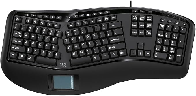 Adesso AKB-450UB Ergonomic Keyboard with Built-in Touchpad, Wired USB | Multimedia Hotkeys, Split Keys Design, Built-in Palm Rest for Comfort, Compatible for PC - Image 2