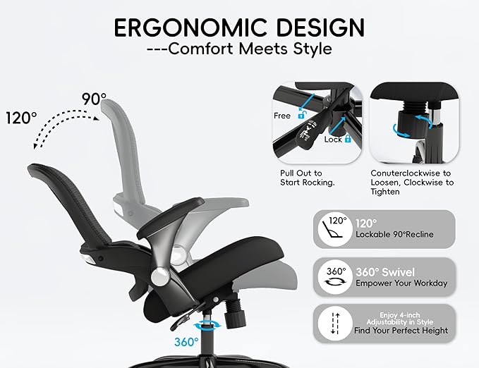 TRALT Office Chair - Ergonomic Office Chair with Back Support for Adults | Home Office Desk Chair with Lumbar Support - Ergonomic Mesh Chairs 330 lb Wide Seat for Work, Study, Office, Gaming(Black) - Image 7