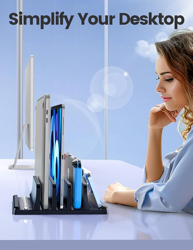 Vaydeer 3-Slot Vertical Laptop Stand Organizer, Laptop Storage Holder Made of Premium ABS Plastics 5 in 1 Design,Desktop Space-Saving Adjustable Desk Organizer for All MacBook/Chromebook/Surface - Image 6
