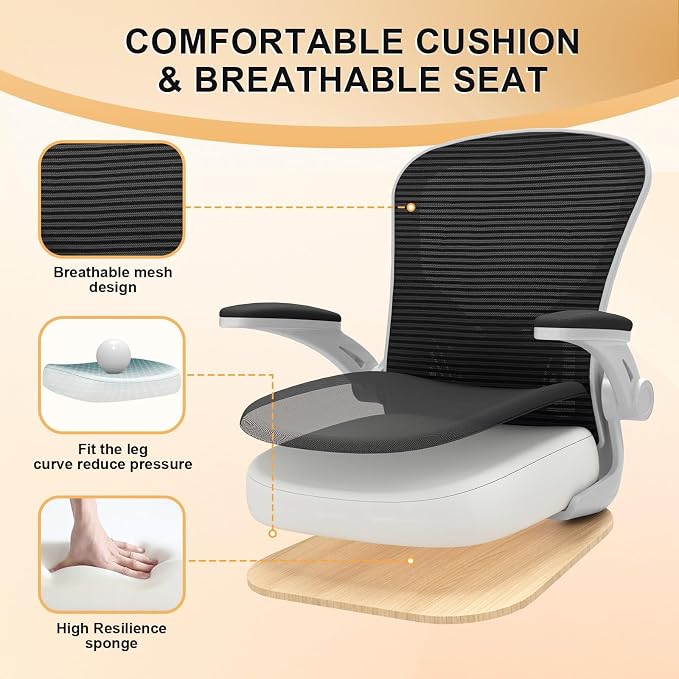 Office Chair|Ergonomic Desk Chairs 330LBS Capacity | Flip-up Armrests,Mesh Computer Chair,High Back,Comfy Work,Adjustable Lumbar Support - Image 7