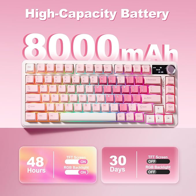 YUNZII B75 PRO MAX 75% Mechanical Keyboard (Pink Heart, Cocoa V2) | QMK/VIA, Wireless Keyboard with Screen and Knob, Custom Hot Swap, Gasket Mount, Creamy Switches, RGB for Gaming/Win/Mac - Image 8