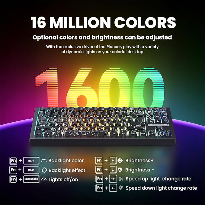ZORNHER ZH870 Wireless Gaming Mechanical Keyboard,80% Black Custom Creamy Sound Keyboard with Spider Web IMD PC Keycaps,Creamy Sounding Linear Switches,Hot-Swappable,RGB Backlit,2.4GHz/USB-C/BT5.0 - Image 4