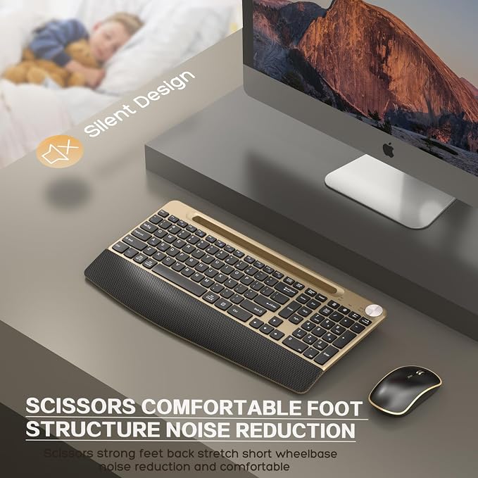 JOYACCESS Wireless Keyboard and Mouse Combo,Full-Sized 2.4GHz Wireless Keyboard with Comfortable Palm Rest,Volume Roller& Tilt Legs 2.4GHz Cordless Connection for Mac/Windows - Image 5