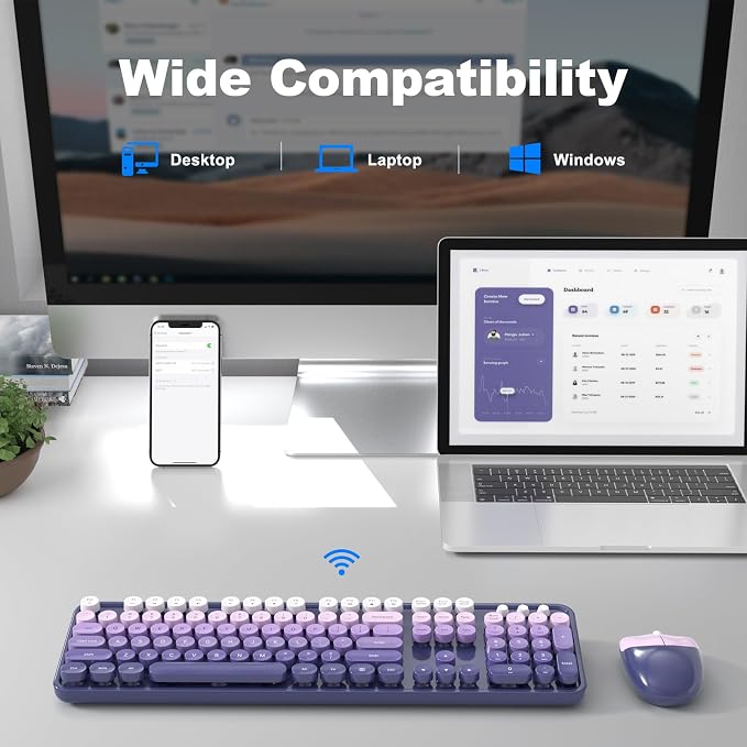 MOFII Wireless Keyboard and Mouse Combo, 2.4GHz Retro Typewriter Keyboard Full Size, Cute Wireless Mice, USB Dongle Plug and Play, for Laptop, PC, Desktop, Windows (Purple Gradient Color) - Image 5
