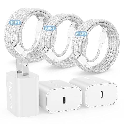 20W USB C Fast Charging for iPhone 17 Air/16/15 Pro Max,3Pack Colorful Mixed Charger Block with Braided Long USB C to C Cables (6/6/10ft) Compatible with iPhone16/15 Pro/15 Plus/iPad Pro by Hzevn