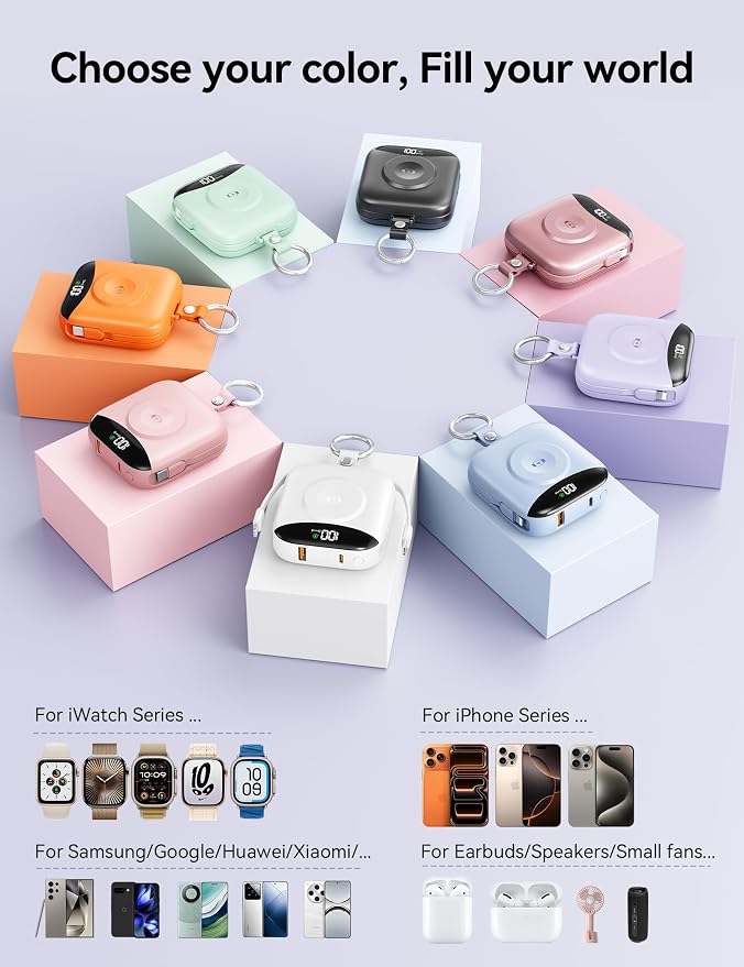 Portable Charger 10000mAh 22.5W Power Bank Built-in 2 Cables Keychain | Charge 5 Devices, TSA approved, Travel Fast Charging Battery Pack for iPhone Samsung Google Android & iWatch Charger, Purple - Image 13