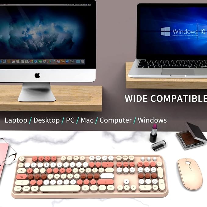 Keyboard and Mouse Sets Wireless,Reliable 2.4 GHz Connectivity for PC,Laptop,Smart TV and More (Milk Tea Color) - Image 3