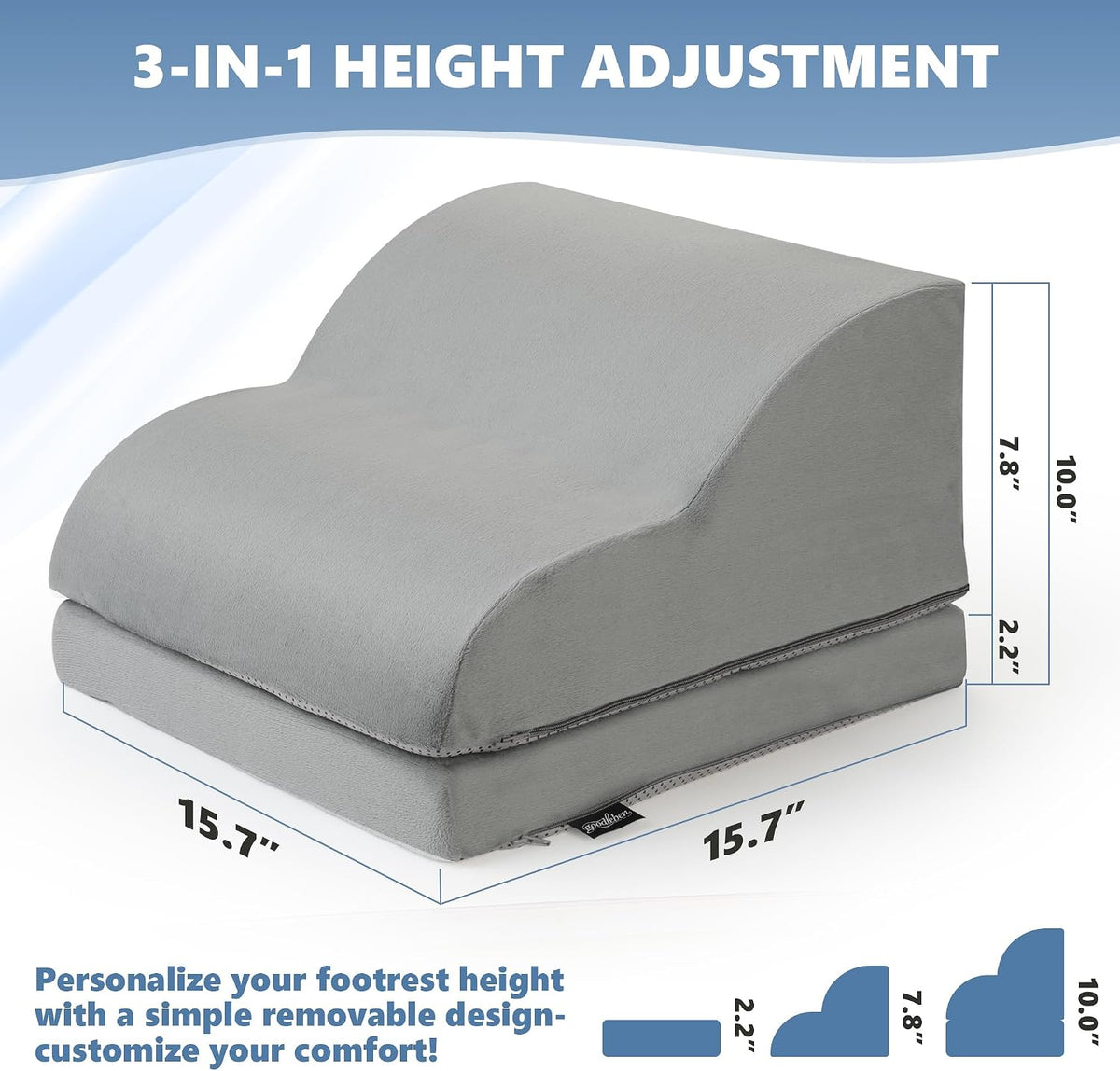 Foot Rest Under Desk for Office, Ergonomic Adjustable Footrest with Washable Cover, Soft Desk Foot Stool for Home Office, Work, Gaming, Long Sitting, Gray - Image 2